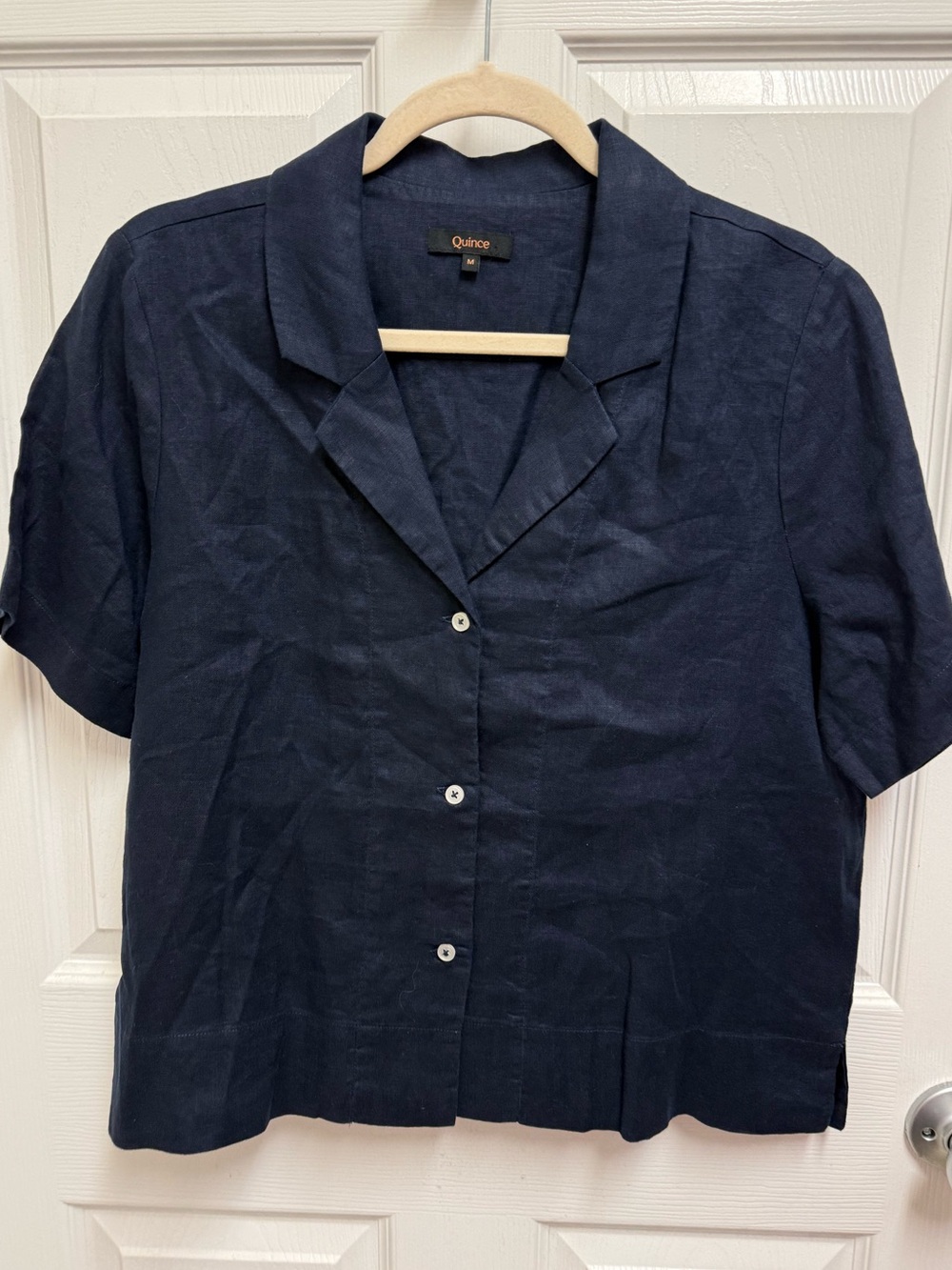 Quince Navy Button Down Linen Top - Picture 2 of 11